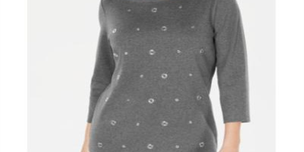 Karen Scott Women's Cotton Grommet Top Gray Size X-Small