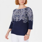 Karen Scott Women's Paisley Boat Neck Top Blue Size Petite L