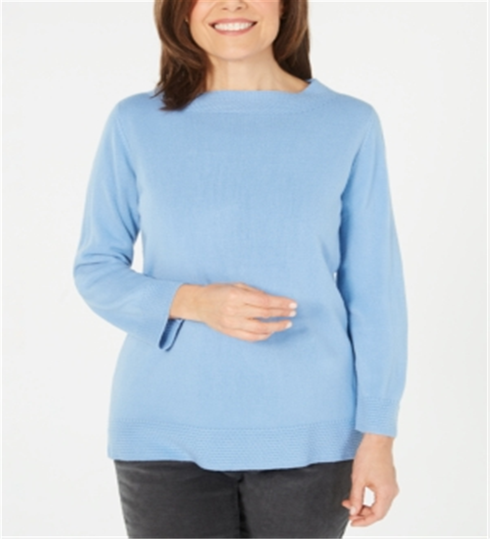 Karen Scott Women's Bateau Neck Long Sleeve Sweater Blue Size XX-Large