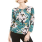 JM Collection Women's Printed Chain Neck Keyhole Top Green Size XX-Large