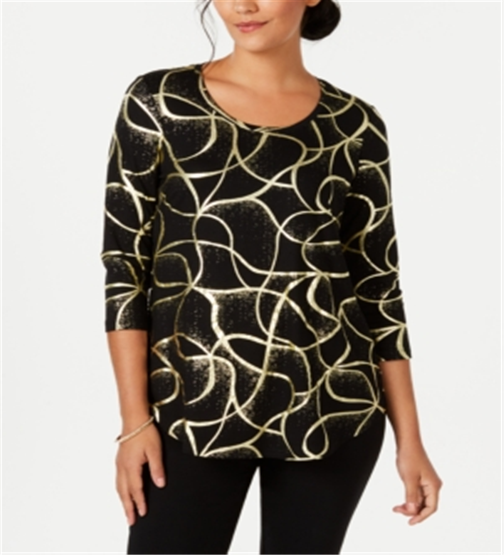 JM Collection Women's Printed T-Shirt  Black Size Small