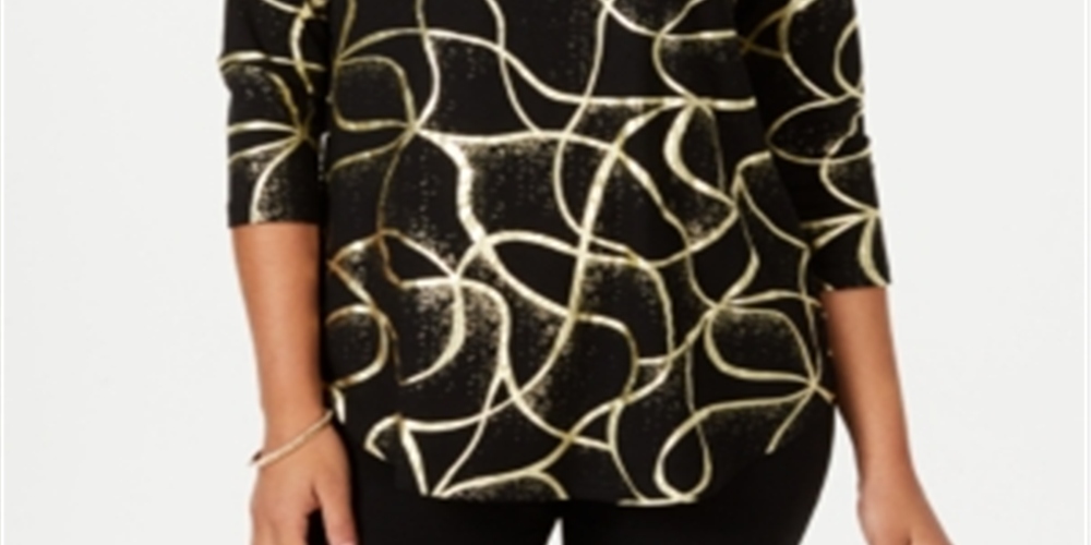 JM Collection Women's Printed T-Shirt  Black Size Small