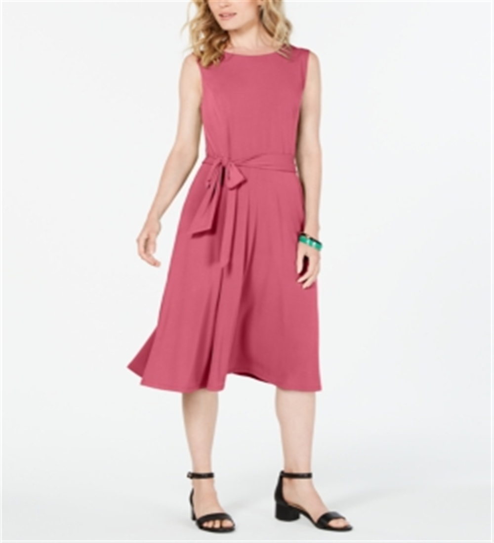 Charter Club Women's Tie Waist MIDI Dress Pink Size Large