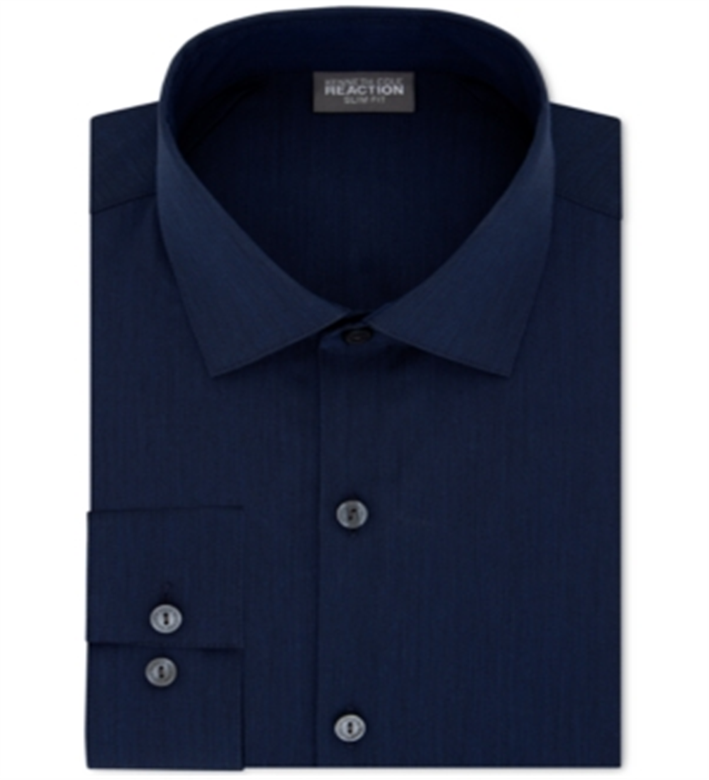 Kenneth Cole Reaction Men's the Flex Slim Fit Wrinkle Free Dress Shirt Blue Size L