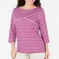 Karen Scott Women's Striped Crossover Top Pink Size X-Small