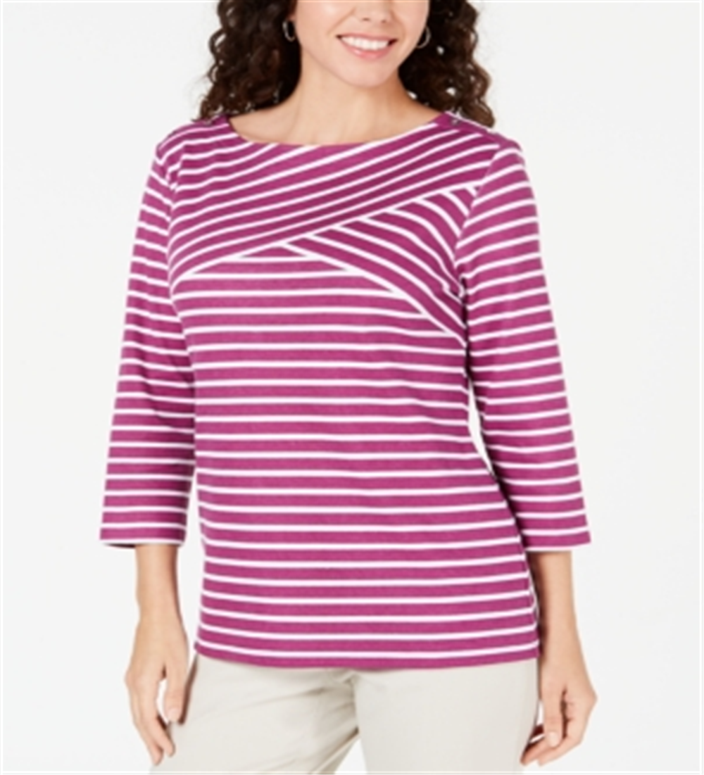 Karen Scott Women's Striped Crossover Top Pink Size X-Small