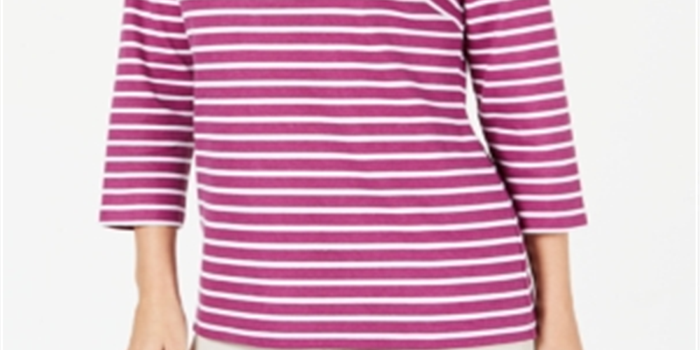 Karen Scott Women's Striped Crossover Top Pink Size X-Small