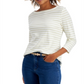 Charter Club Women's Cotton Striped Top White Size Medium