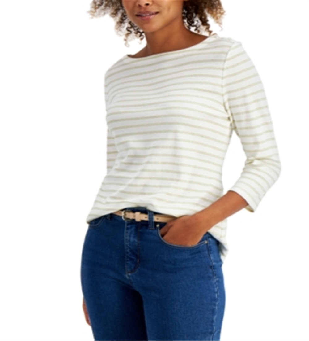 Charter Club Women's Cotton Striped Top White Size Medium