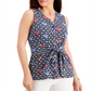 Charter Club Women's Printed Tie Front Sleeveless Top Blue Size XX-Large