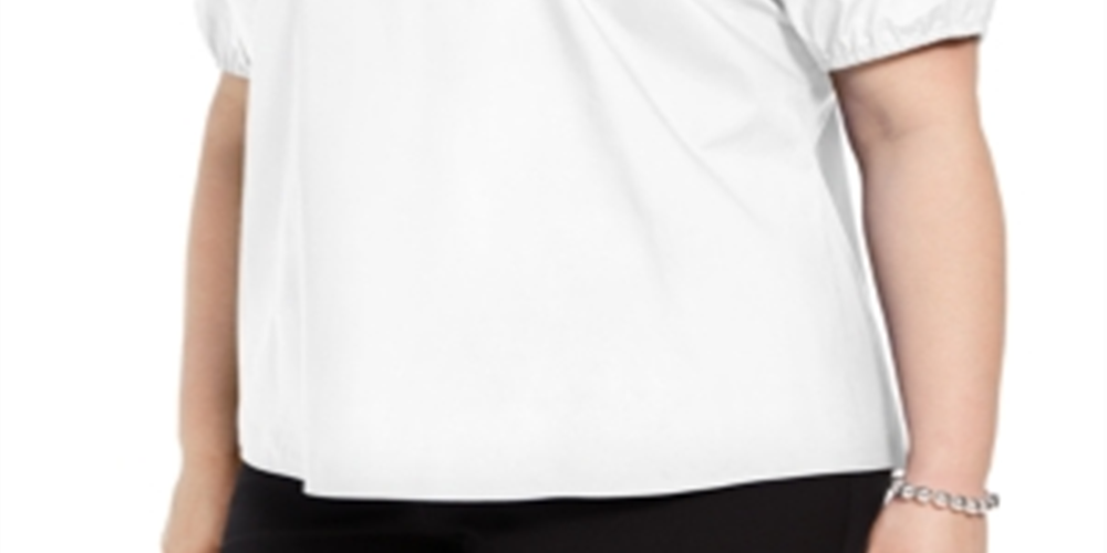 Alfani Women's Plus Smocked Trim V Neck Top White Size 2X