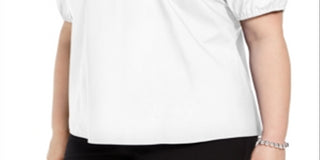 Alfani Women's Plus Smocked Trim V Neck Top White Size 2X