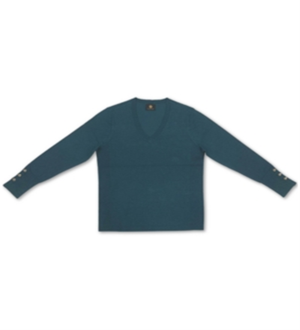 JM Collection Women's Button Cuff V Neck Pullover Sweater Teal Size X-Large