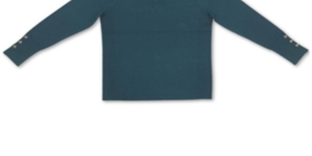 JM Collection Women's Button Cuff V Neck Pullover Sweater Teal Size X-Large