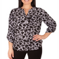 NY Collection Women's Printed Utility Blouse Black Size Petite XL