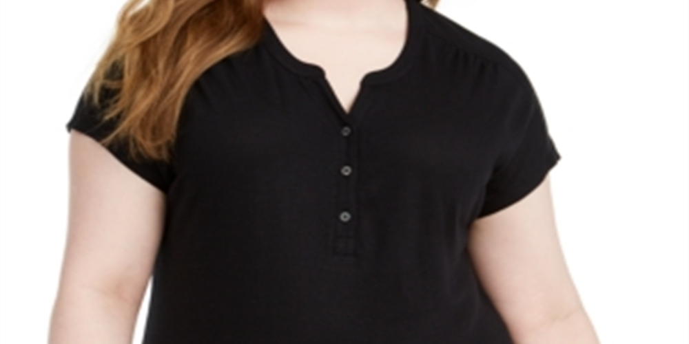 Style & Co Women's Plus Split Neck Top Black Size 2X