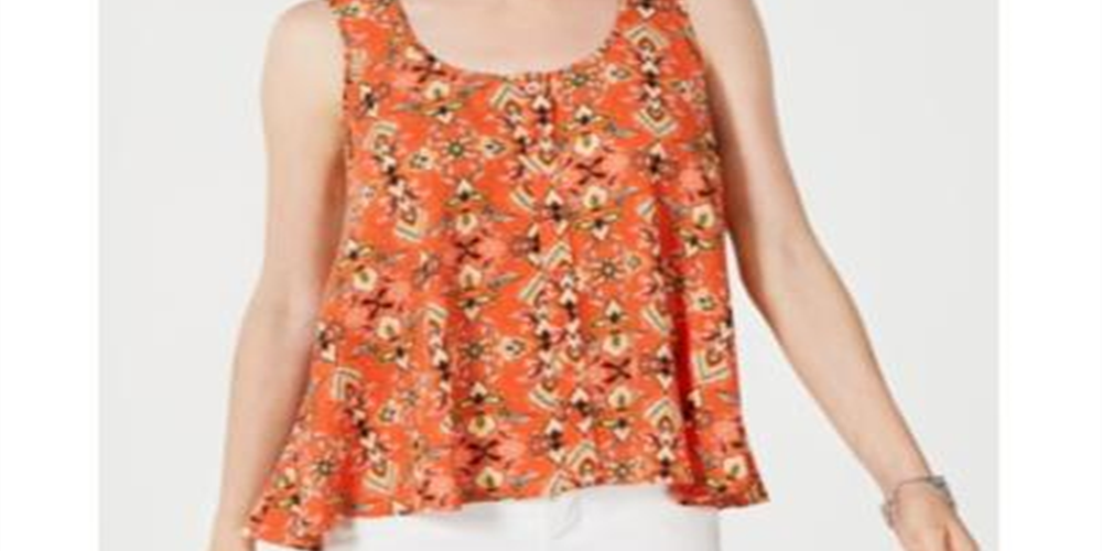 Style & Co Women's Printed Sleeveless High Low Swing Top Orange Size Petite L