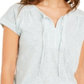 Style & Co Women's Tie Neck Striped Short Sleeve V Neck Top Green Size X-Small