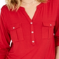 Style & Co Women's Split Neck Roll Tab Sleeve Top Red Size Small