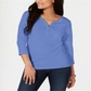Karen Scott Women's Cotton Henley Shirt Blue Size Petite Small
