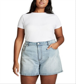Cotton on Women's Curve High Waist Denim Shorts Blue Size 18W