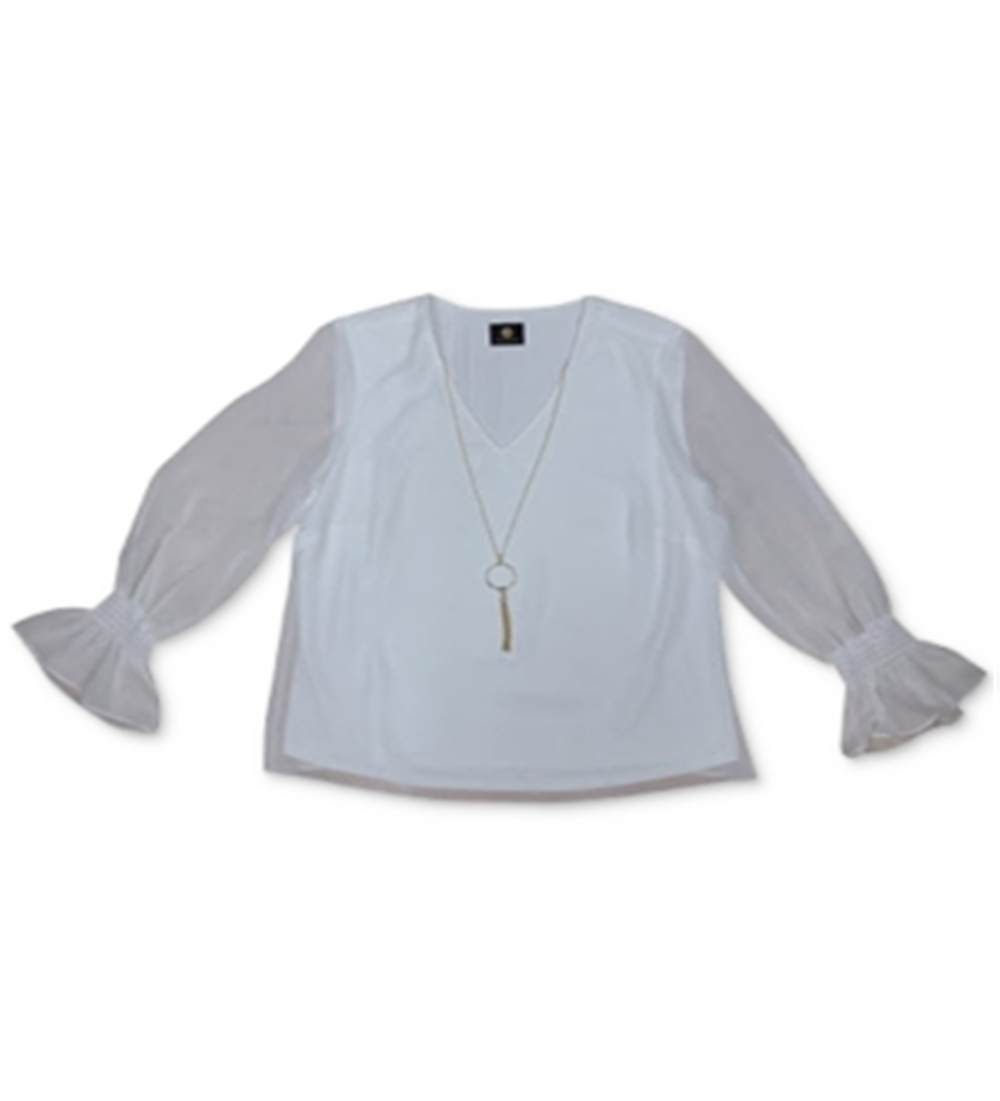 JM Collection Women's Smocked Sleeve Necklace Top  Blue Size Large