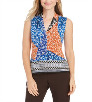 Calvin Klein Women's Floral Patchwork Print Top Blue Size Small