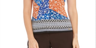 Calvin Klein Women's Floral Patchwork Print Top Blue Size Small