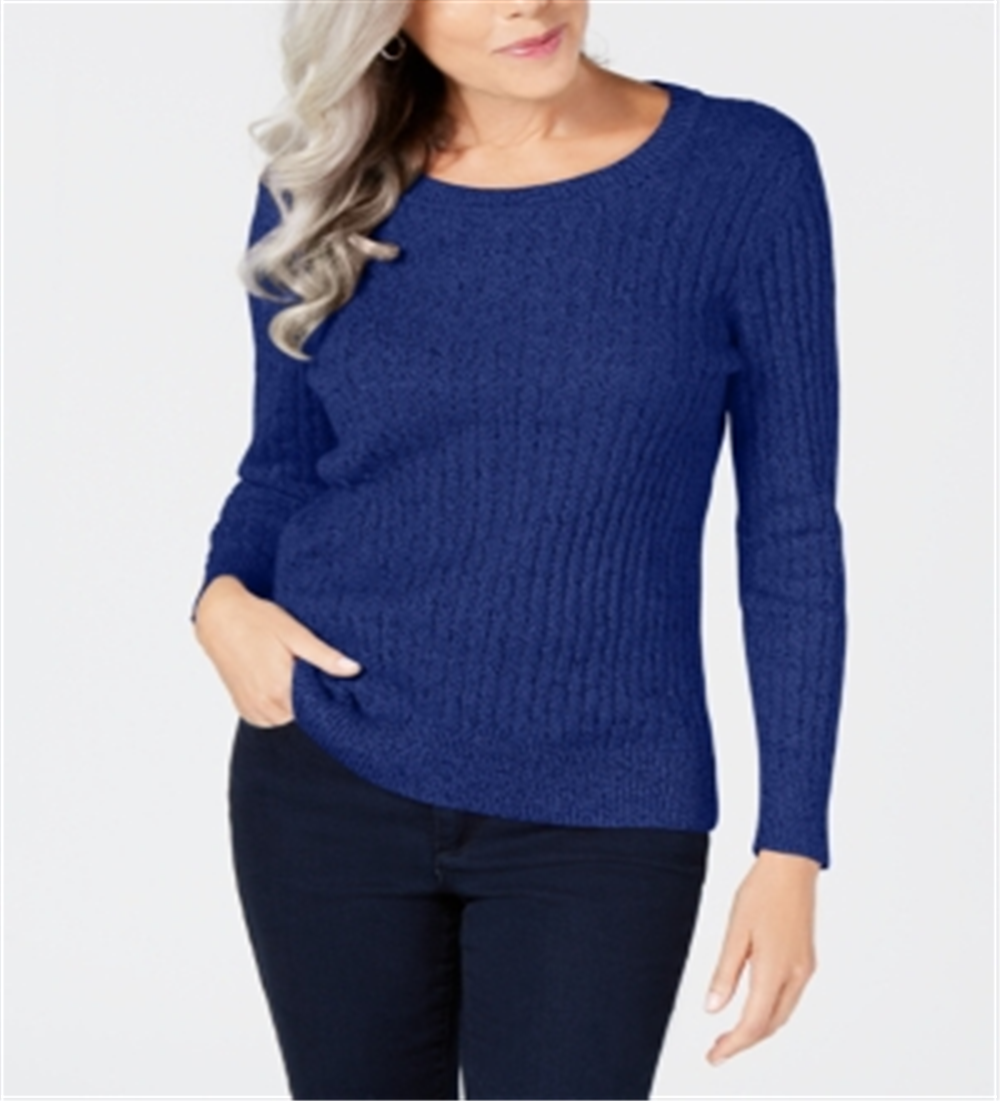 Karen Scott Women's Cotton Textured Knitted Long Sleeve Jewel Neck Sweater Blue Size XX-Large