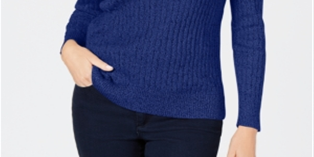 Karen Scott Women's Cotton Textured Knitted Long Sleeve Jewel Neck Sweater Blue Size XX-Large