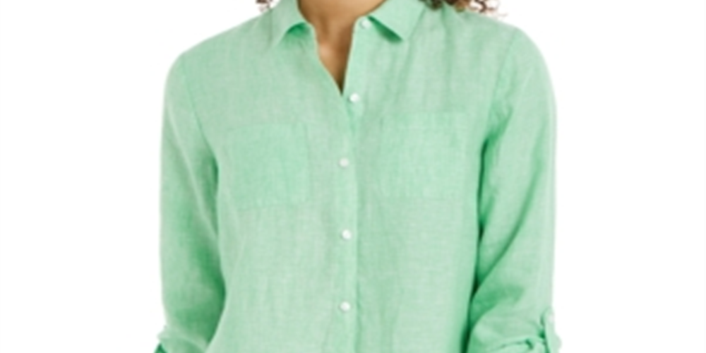 Charter Club Women's Linen Shirt  Green Size X-Small