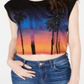 Guess Women's Printed Cap Sleeve Crew Neck Crop Top Black Size Large
