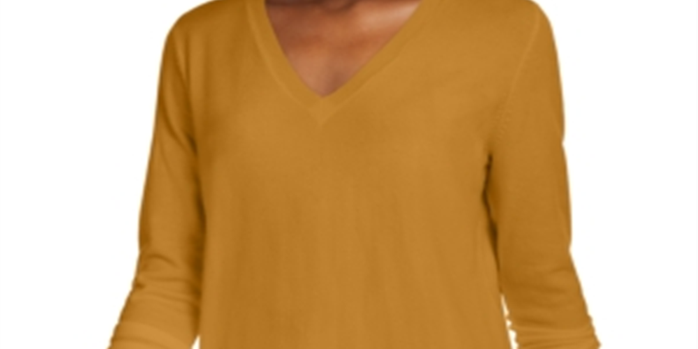 Maison Jules Women's V Neck Sweater Yellow Size XX-Large