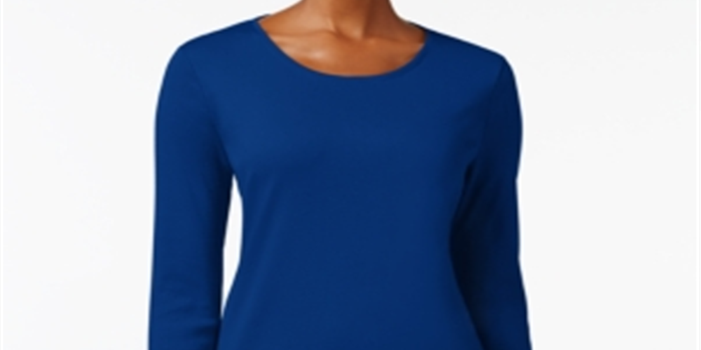 Charter Club Women's Pima Cotton Long Sleeve Top Blue Size X-Small