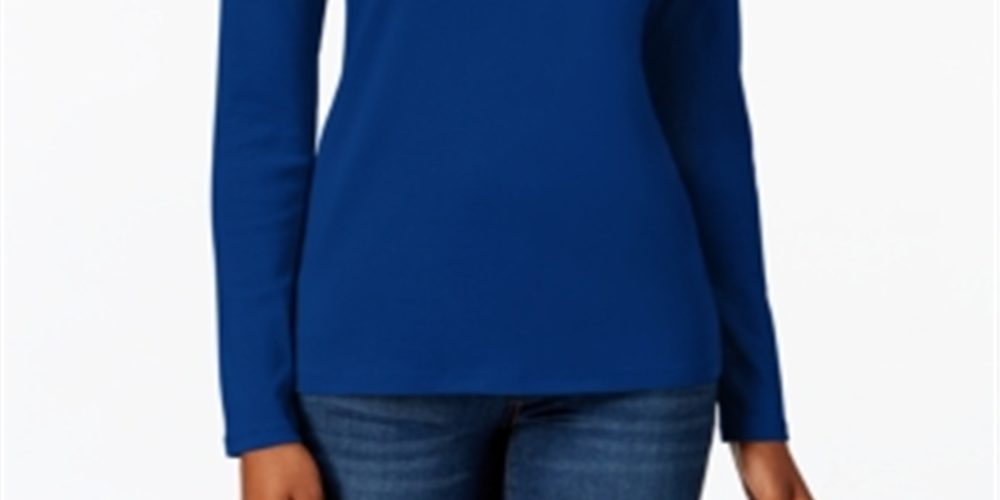 Charter Club Women's Pima Cotton Long Sleeve Top Blue Size X-Small