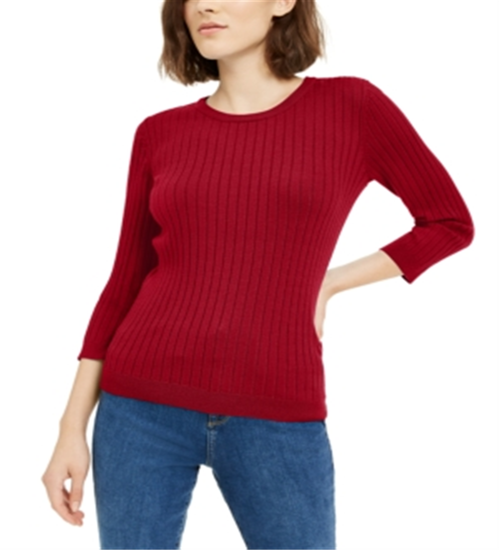 Maison Jules Women's Ribbed Crew-Neck Sweater Red Size XX-Large