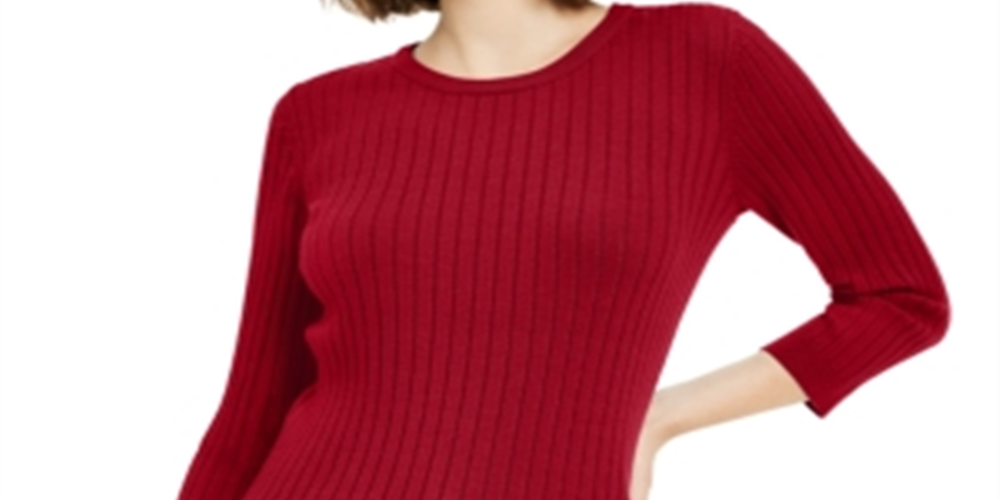 Maison Jules Women's Ribbed Crew-Neck Sweater Red Size XX-Large
