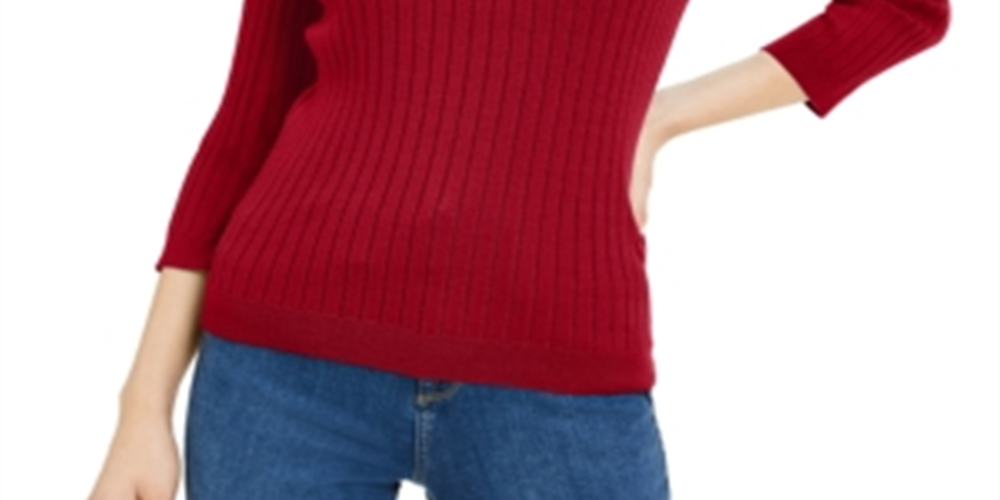 Maison Jules Women's Ribbed Crew-Neck Sweater Red Size XX-Large