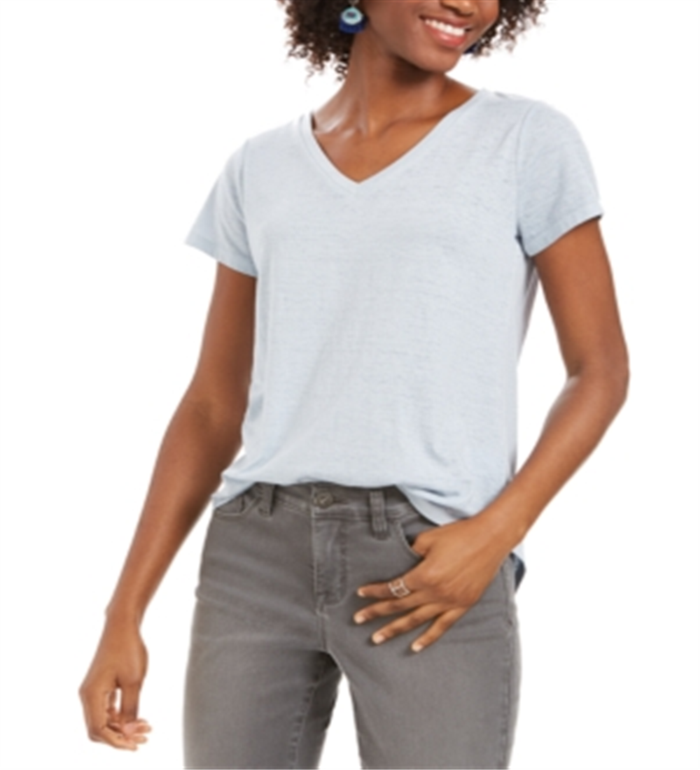 Style & Co Women's Burnout V-Neck T-Shirt Blue Size Large