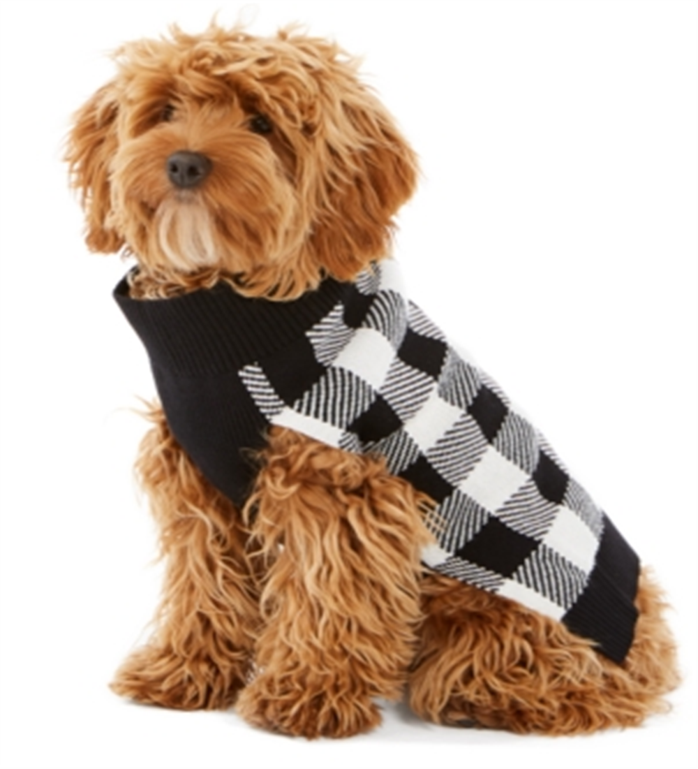 Charter Club Women's Check Print Dog Family Sweater White Size Large