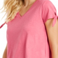 Style & Co Women's Tie-Cuff Ruffled Top Pink Size Petite