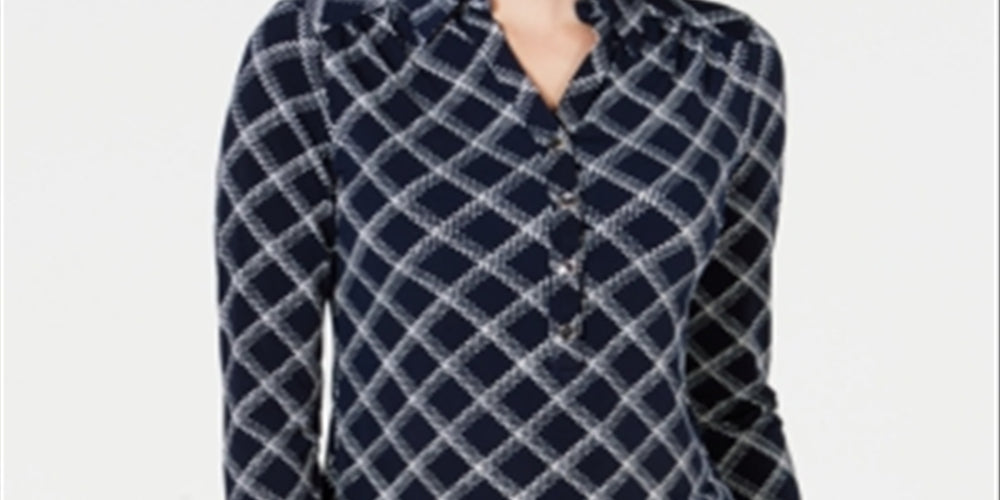 Charter Club Women's Plaid Polo Shirt Blue Size Small