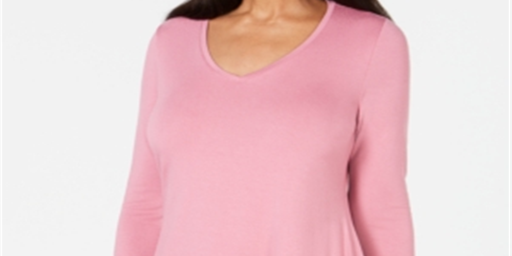 JM Collection Women's V-Neck Handkerchief-Hem Top Pink Size Medium