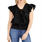 INC International Concepts Women's Lace up Ruffle Sleeves Blouse Black Size Medium