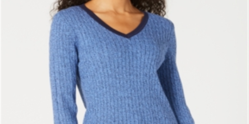 Karen Scott Women's Long-Sleeve Sweater Blue Size Petite Small
