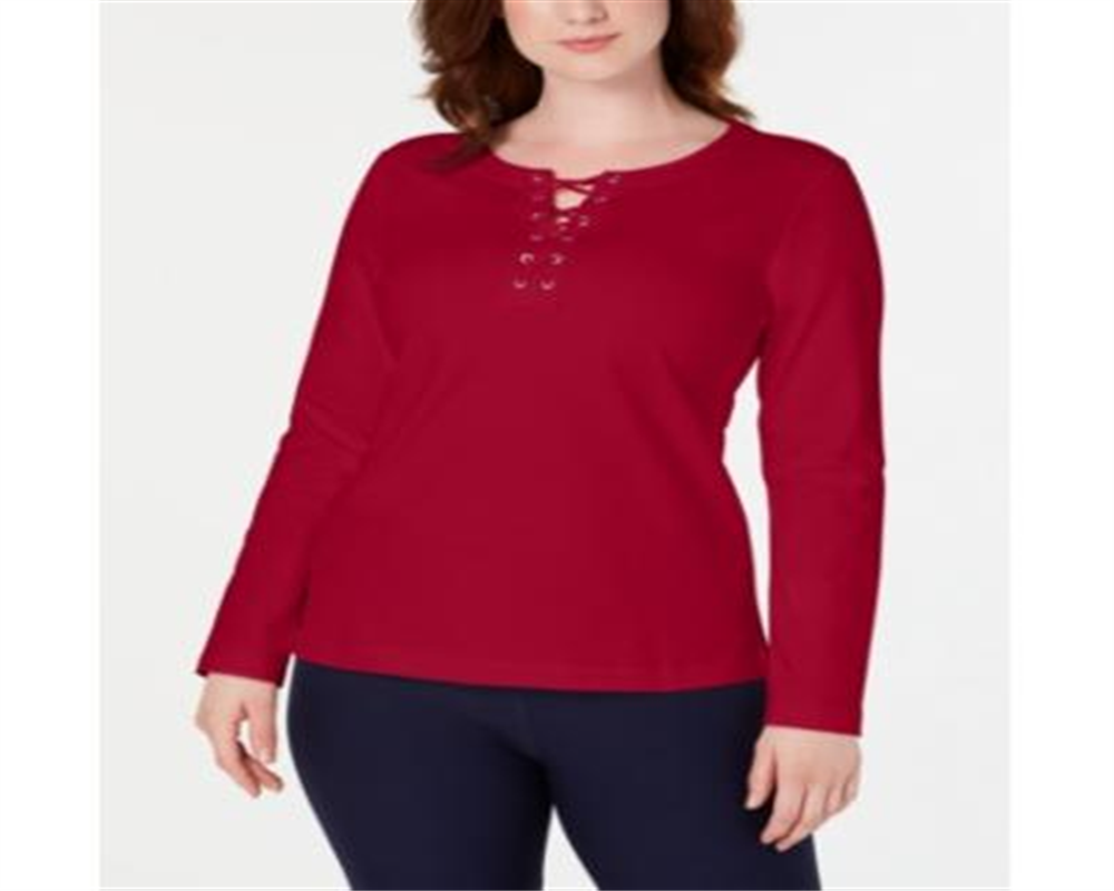 Karen Scott Women's Sport Lace-up Sweatshirt Red Size Medium
