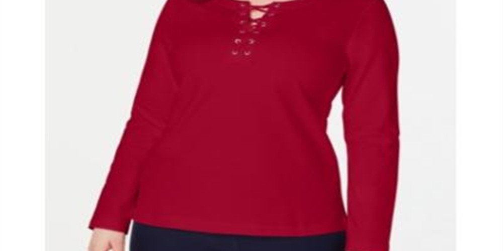 Karen Scott Women's Sport Lace-up Sweatshirt Red Size Medium