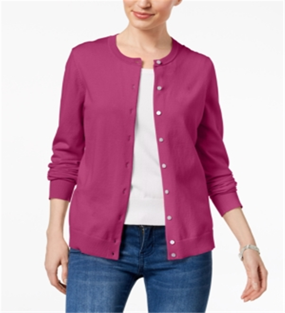 Karen Scott Women's Crew-Neck Cardigan Pink Size Small