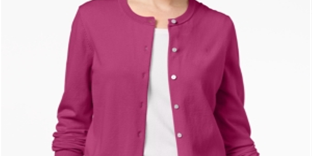 Karen Scott Women's Crew-Neck Cardigan Pink Size Small
