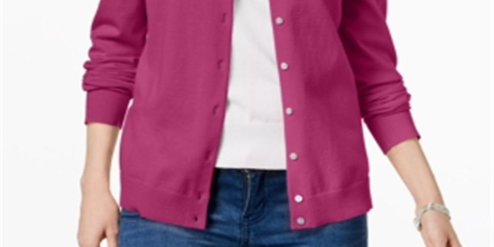 Karen Scott Women's Crew-Neck Cardigan Pink Size Small